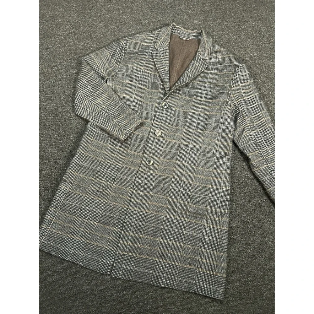 Banana Republic Overcoat Men's‎ Large Brown Wool Glen Plaid Houndstooth Unlined